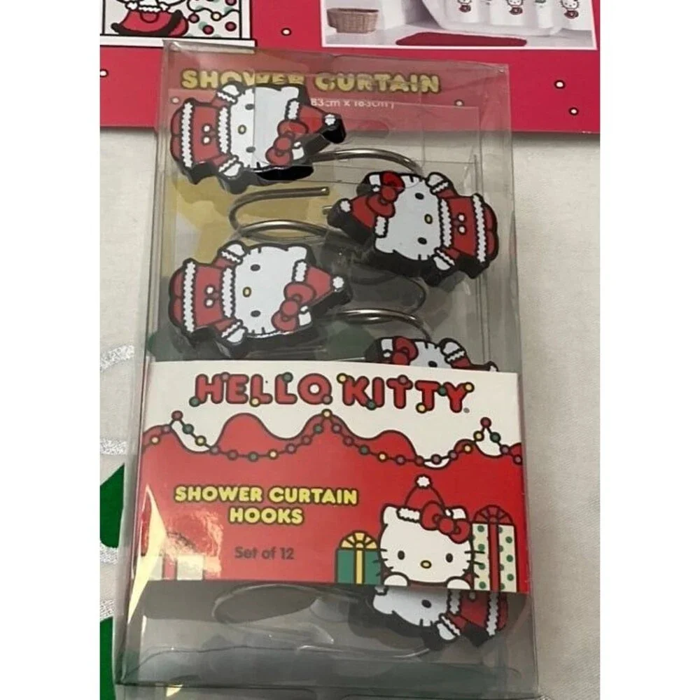Hello kitty Christmas Shower Curtain and shower hooks set